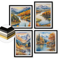 WANDBILDER 4er-Set - 50x50 cm & 40x60 cm Schwarzer Rahmen - Bergblick, Fluss, Herbst - Schwarz, Kunststoff (50/50cm) - ArtPrintCave