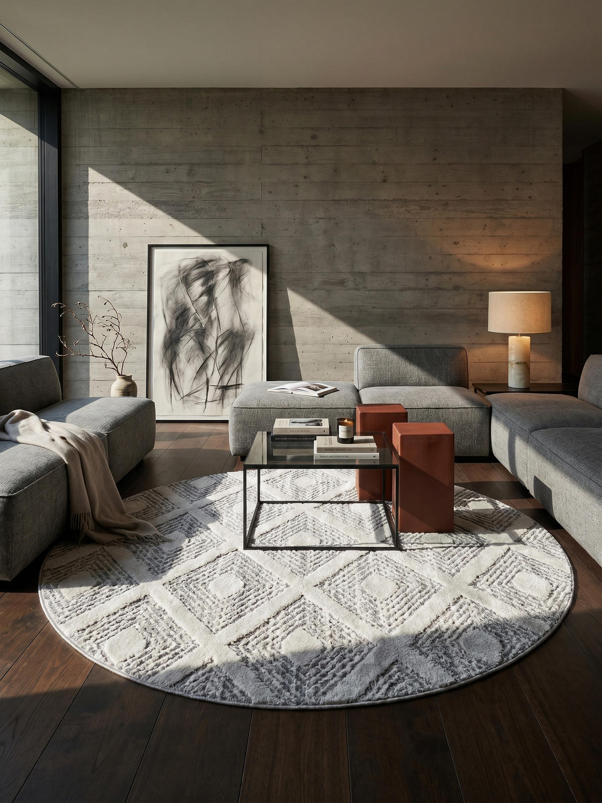 TEPPICH Wohnzimmer 3D Geometrisch Modern Waschbar OEKO-TEX Rund Grau 200x200 cm Gekettelt – EISACK - Grau, Textil (200/200cm) - KADIMA DESIGN