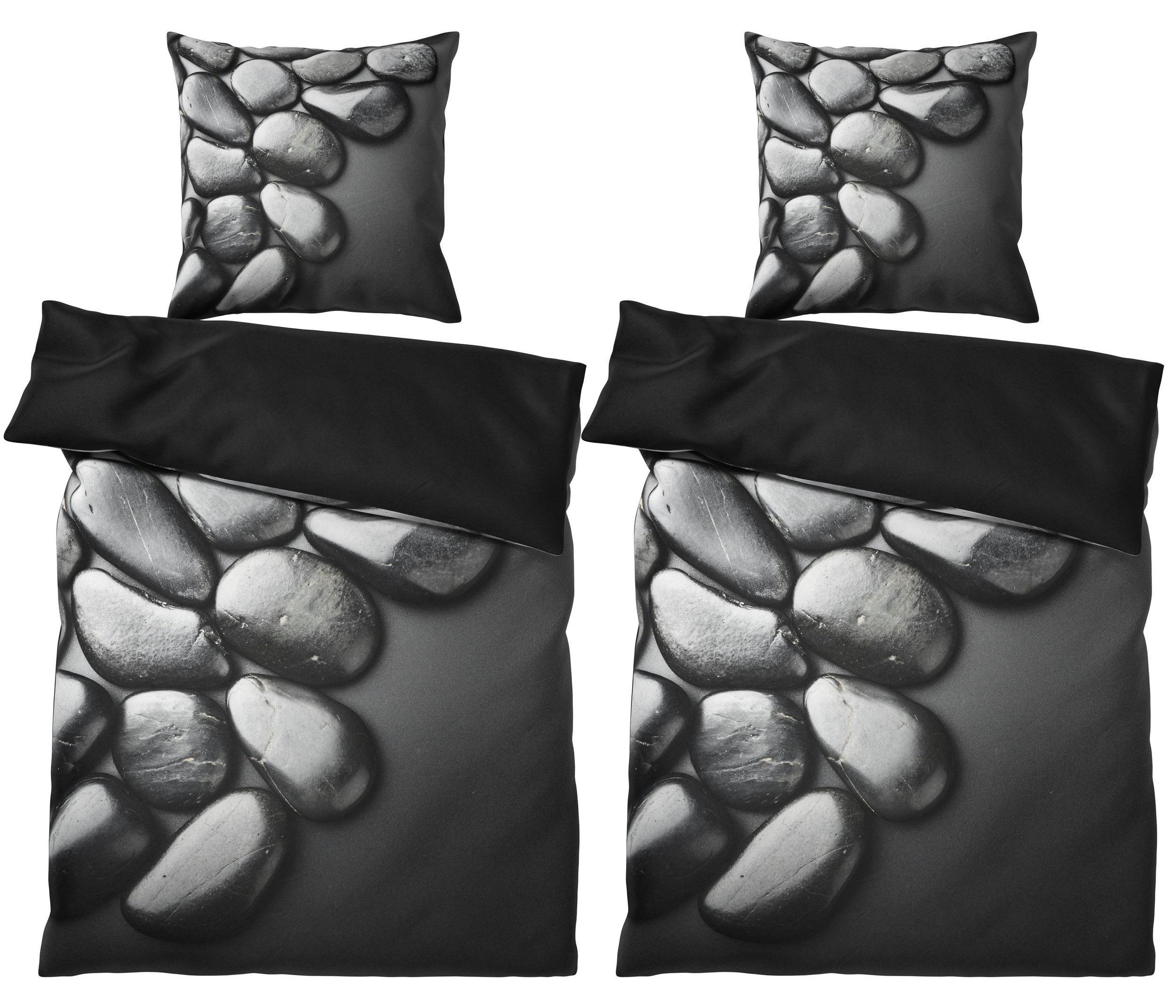 BETTWÄSCHE 4-teilig Hot Stones - Schwarz, Naturmaterialien (135/200cm) - Sanilo