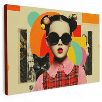 SLIKA NA PLATNU Dekle pop-art 90x60 cm - bež, tekstil (90/60cm) - MuchoWow