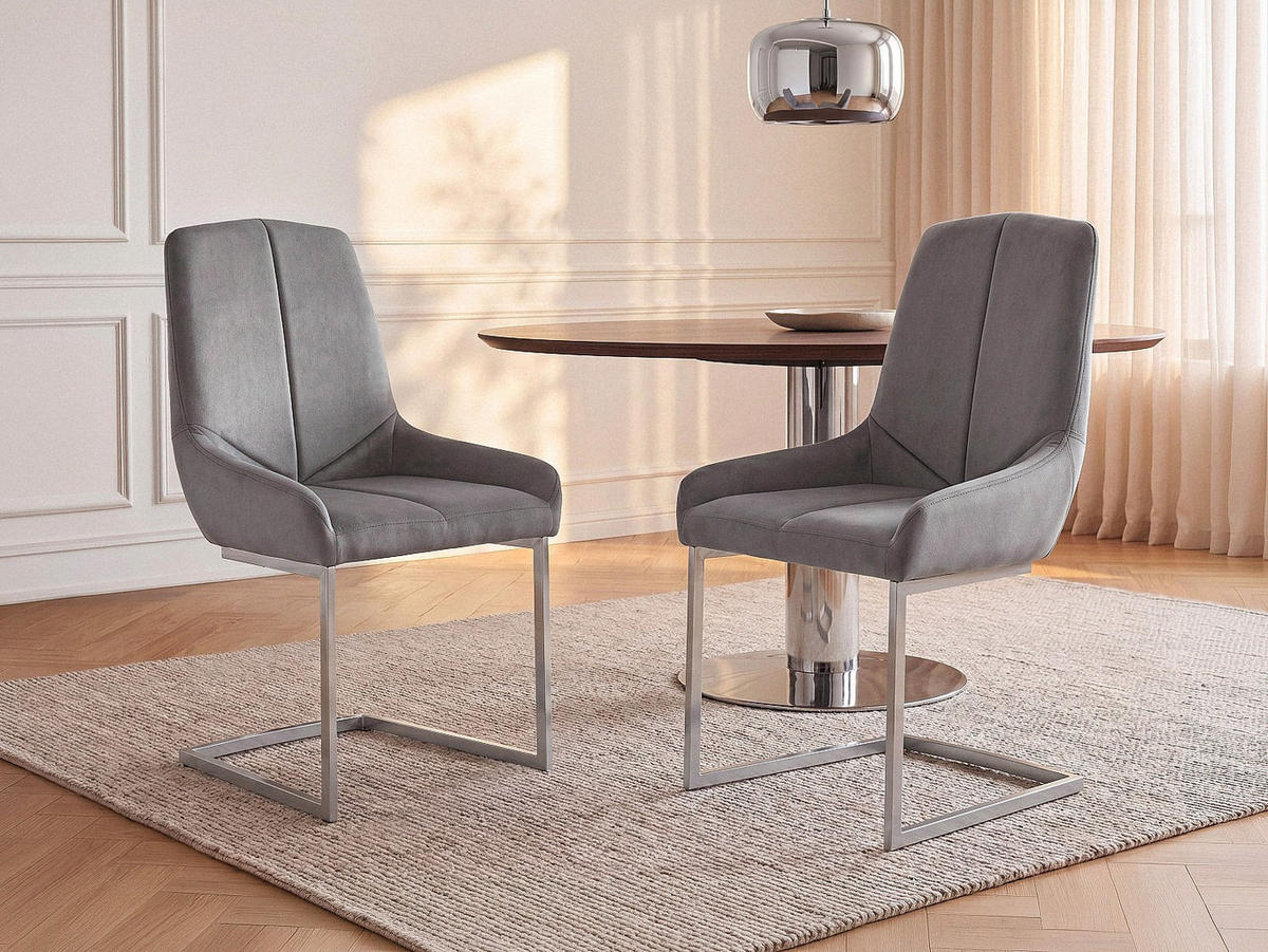 STUHL - 53 cm x 58 cm - stoff - grau Berlona - Grau, Textil/Metall (53/96/58cm) - Vente-Unique