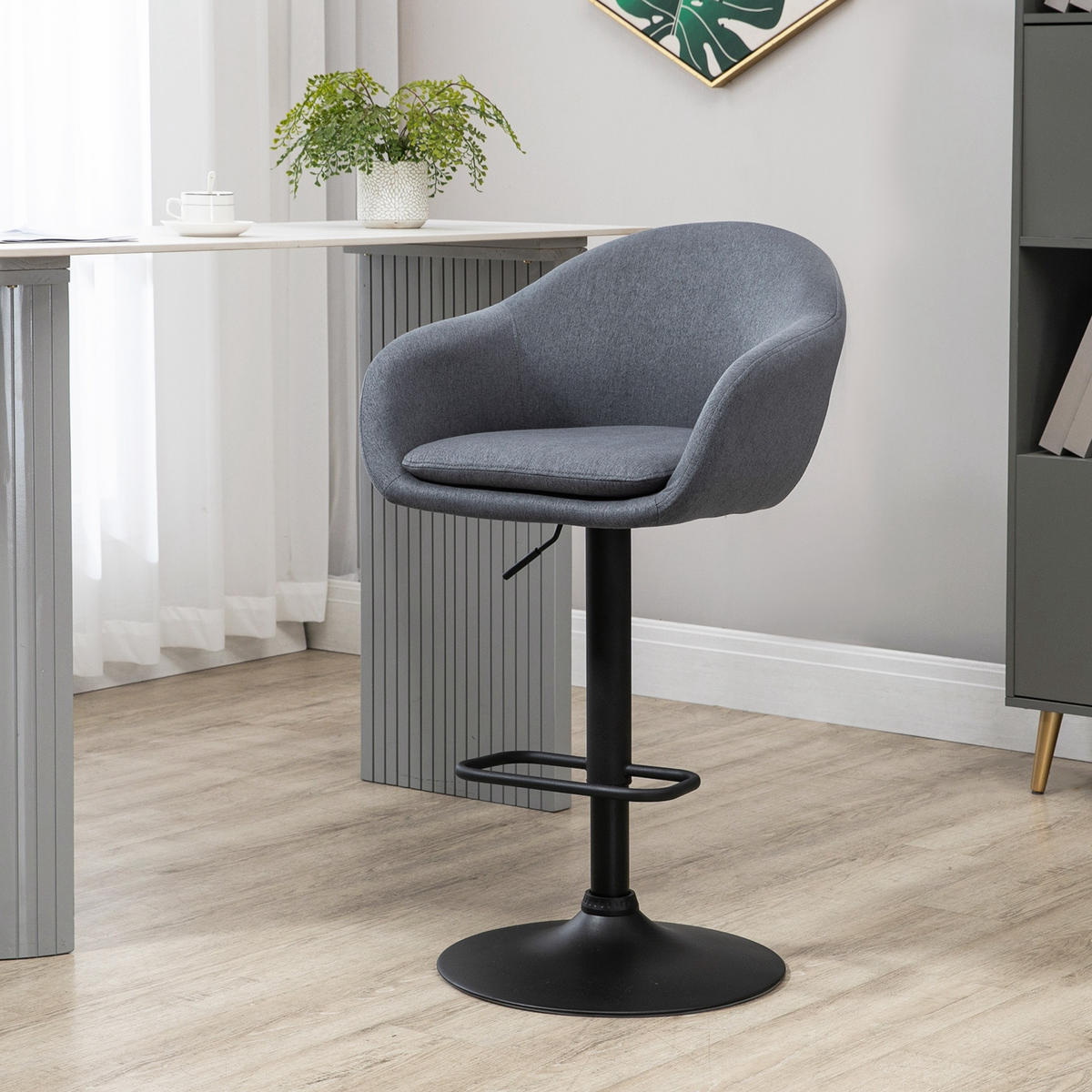 BARHOCKER, Höhenverstellbarer Barstuhl Tresenhocker mit Leinenoptik Dunkelgrau - Dunkelgrau, Textil (54/112/54cm) - HOMCOM