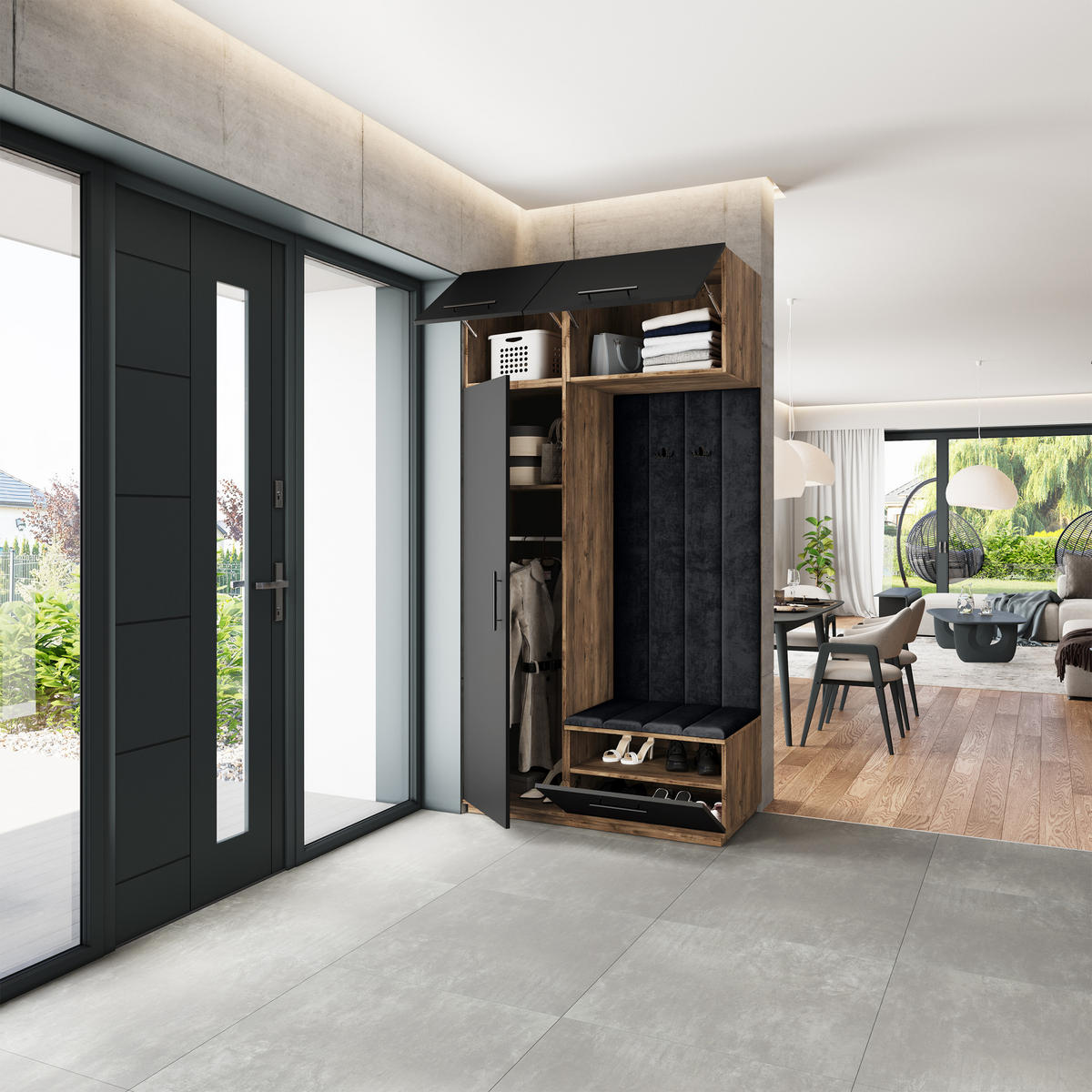 GARDEROBENSCHRANK REMA 120/240/60 cm Modern Eichefarben - Eichefarben/Schwarz, Holzwerkstoff (120/240/60cm) - MASSENO