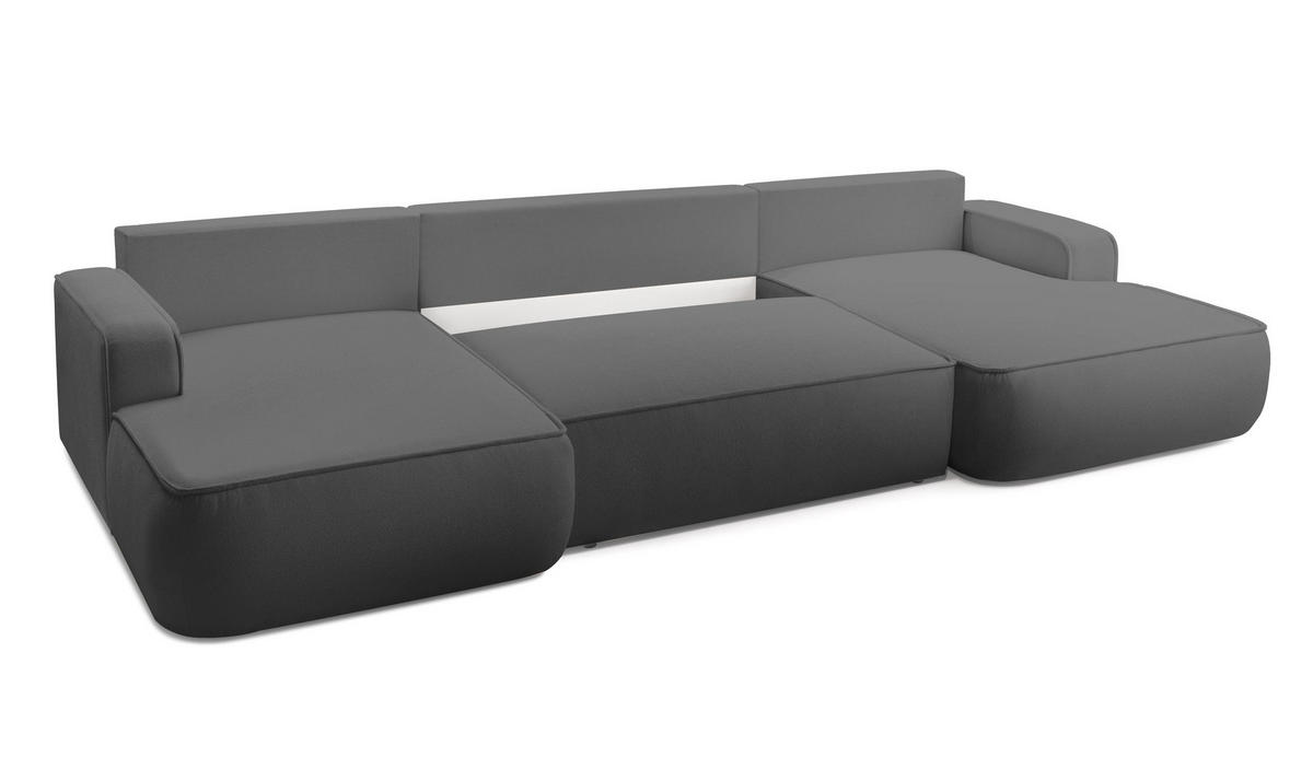 WOHNLANDSCHAFT Ablia Dunkelgrau 364/168/87 cm mit Schlaffunktion - Dunkelgrau/Schwarz, Kunststoff/Textil (364/87/168cm) - AX Living