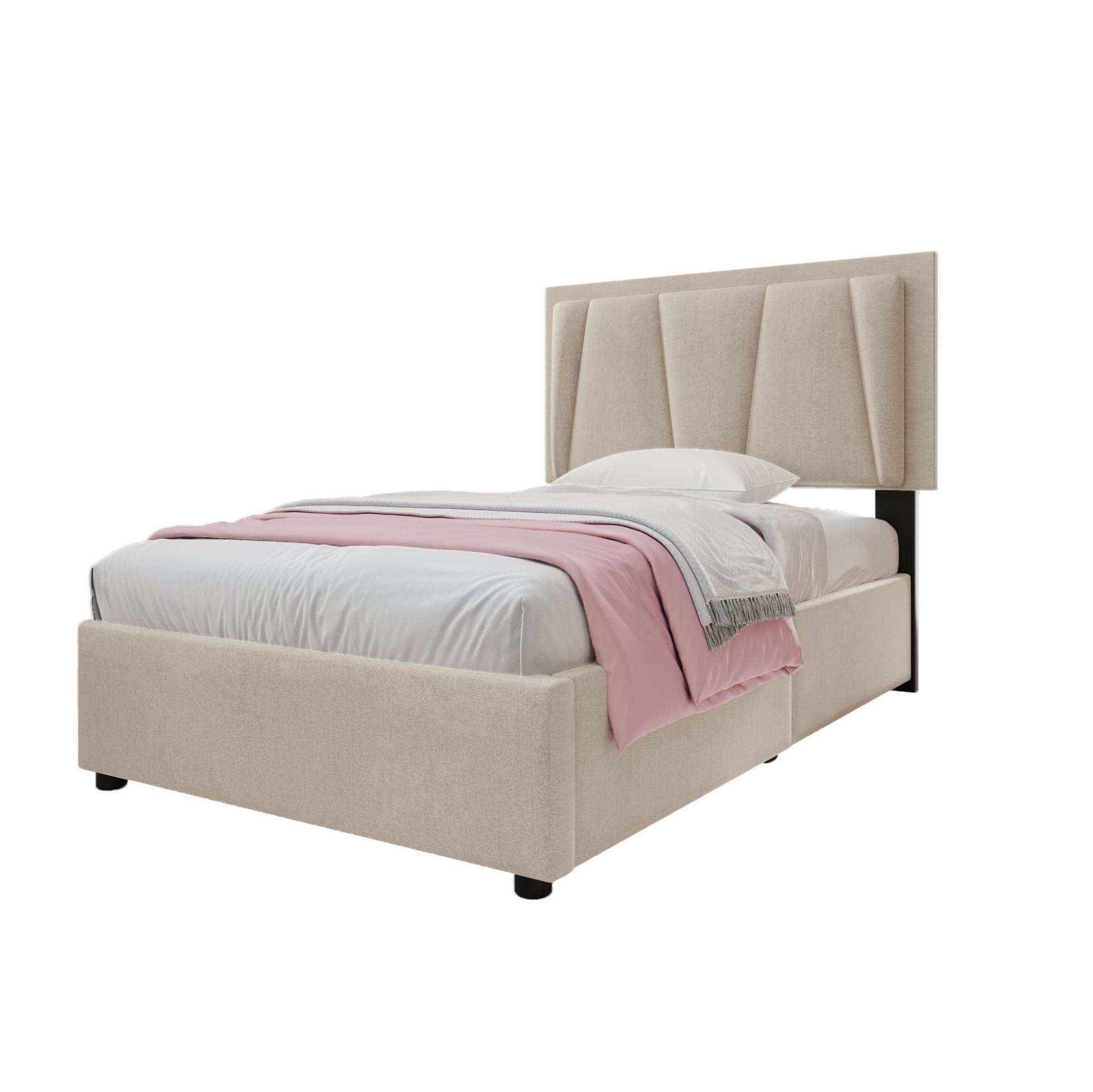 POLSTERBETT 90/200 cm Beige mit LED-Beleuchtung und 2 Schubladen - Beige, Holzwerkstoff (90/200cm) - Flora Grace