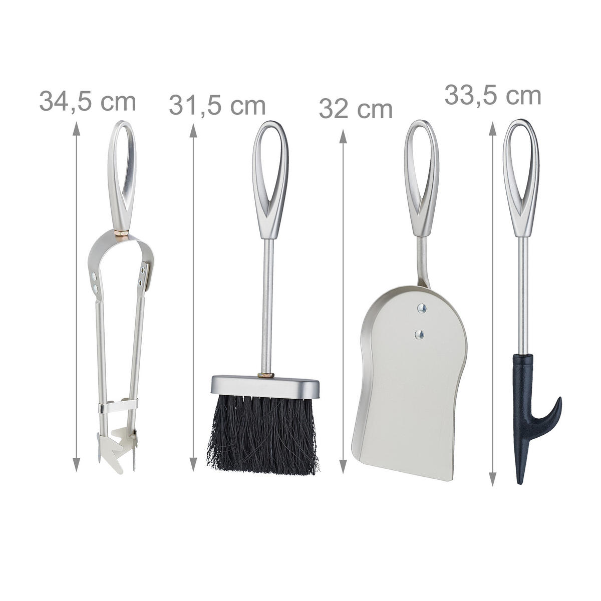5-TLG.KAMINBESTECK-SET - Silberfarben, Metall (21/54/20cm) - Relaxdays