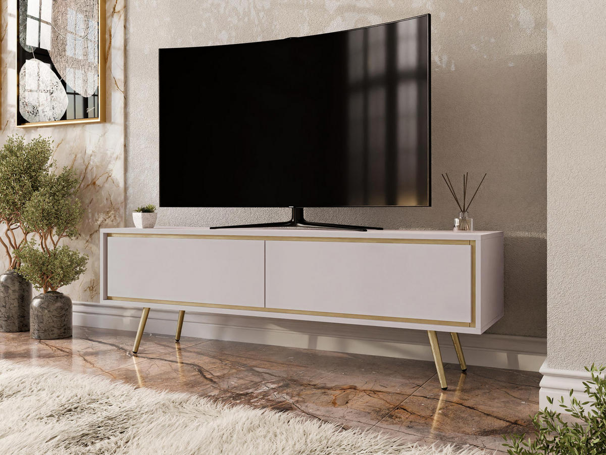 TV-LOWBOARD Tori 02 - Kaschmir/Goldfarben, Holzwerkstoff/Metall (150/50/40cm) - MIRJAN24