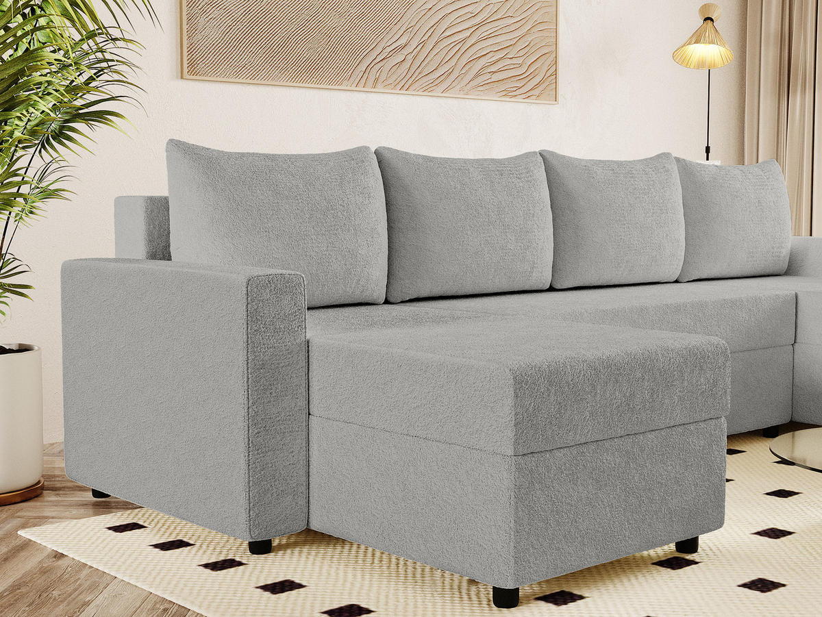 WOHNLANDSCHAFT Goka Lux U mit Schlaffunktion, Grau - Grau, Textil (298/72/146cm) - Fedve