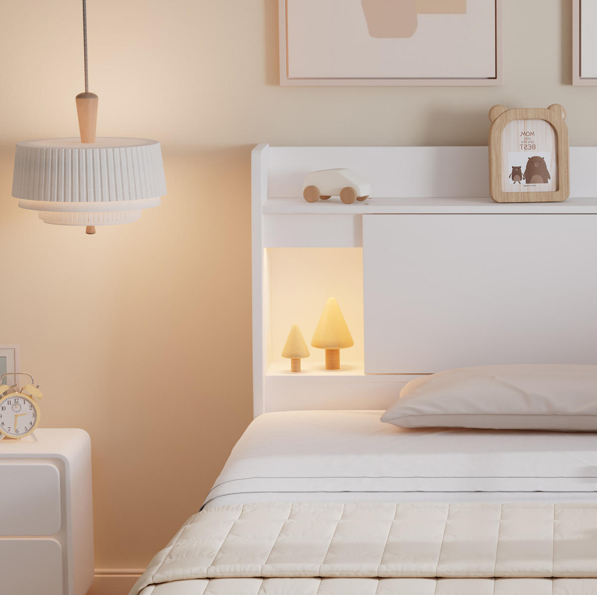 JEDNOLÔŽKOVÁ posteľ 90/200 cm biela s úložným priestorom, 2 svetlami a nabíjacou zásuvkou z masívu a MDF - biela, drevo (90/200cm) - OKWISH