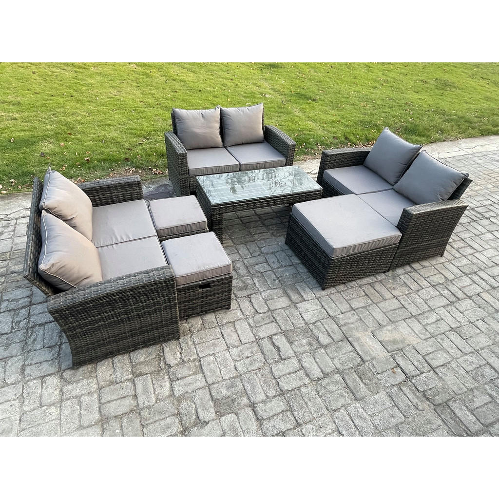 Thumbnail - Fimous Gartenmöbel, Dunkelgrau, Metall, 9-Sitzer, rechteckig, Loungemöbel, Loungemöbel-Sets