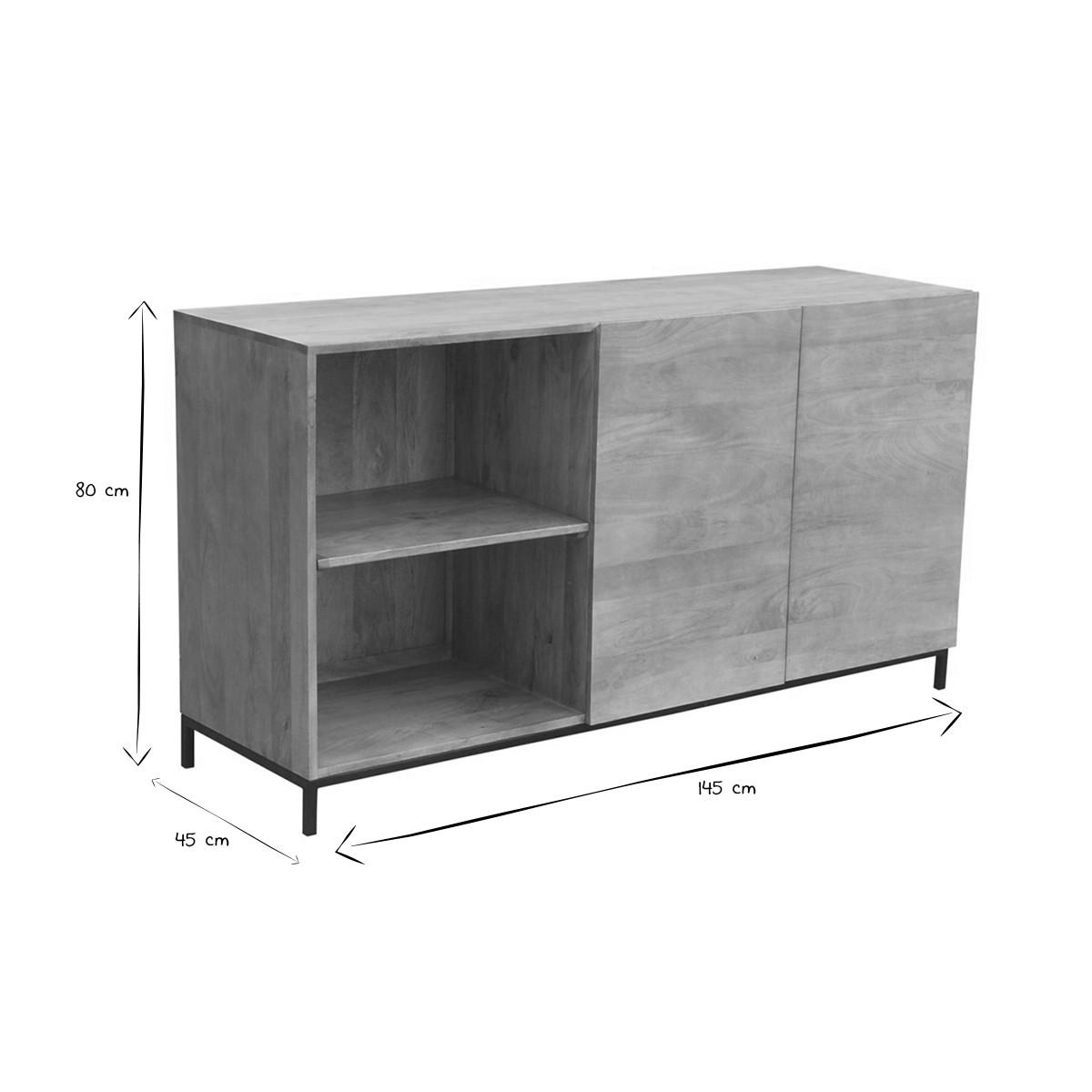 SIDEBOARD Industrie-Stil Mangoholz Metall YPSTER - Dunkelbraun, Holz (45/80/145cm) - Miliboo