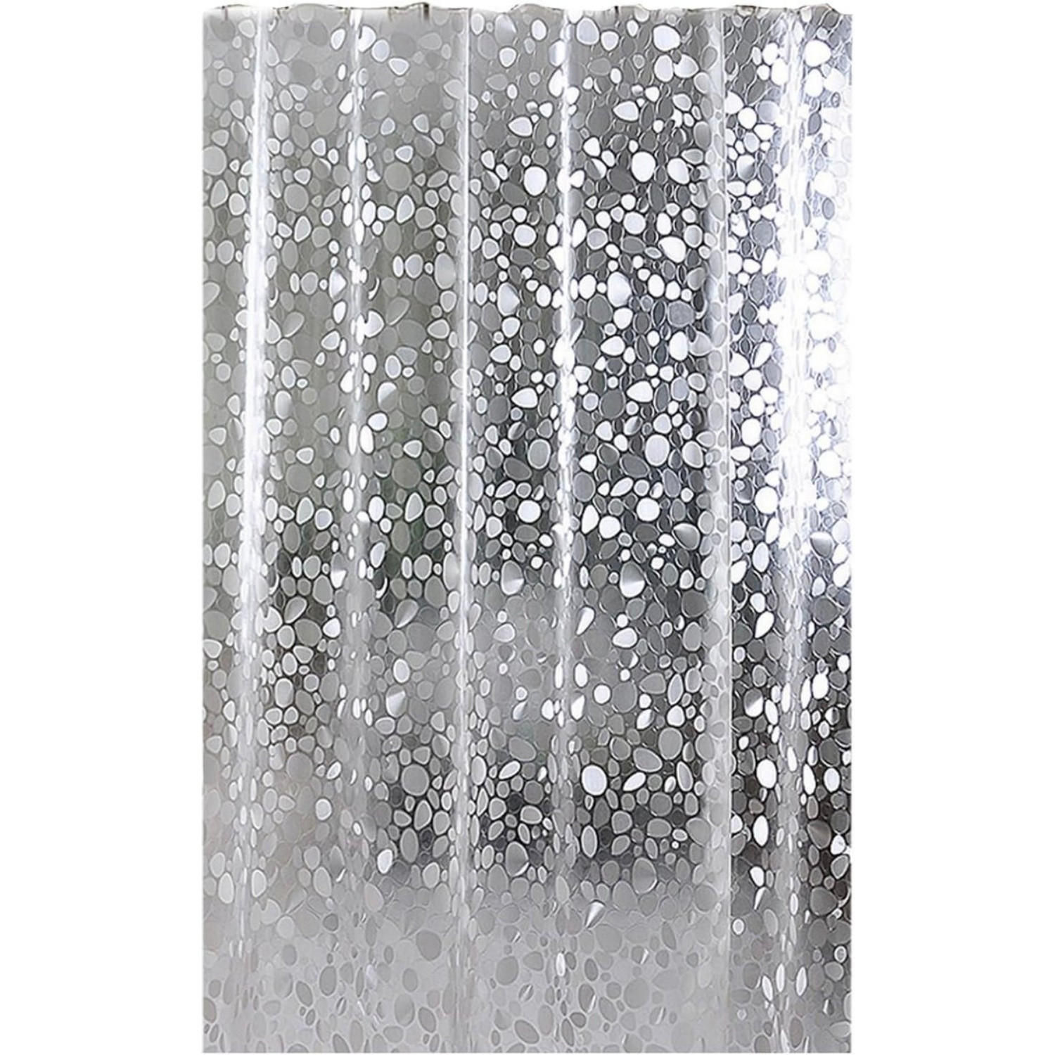 DUSCHVORHANG Transparent Kiesel Muster PEVA 120 x 180 cm schimmelresistent wasserdicht Ringe - Silberfarben/Weiß, Textil (120/180cm) - MCBOSON