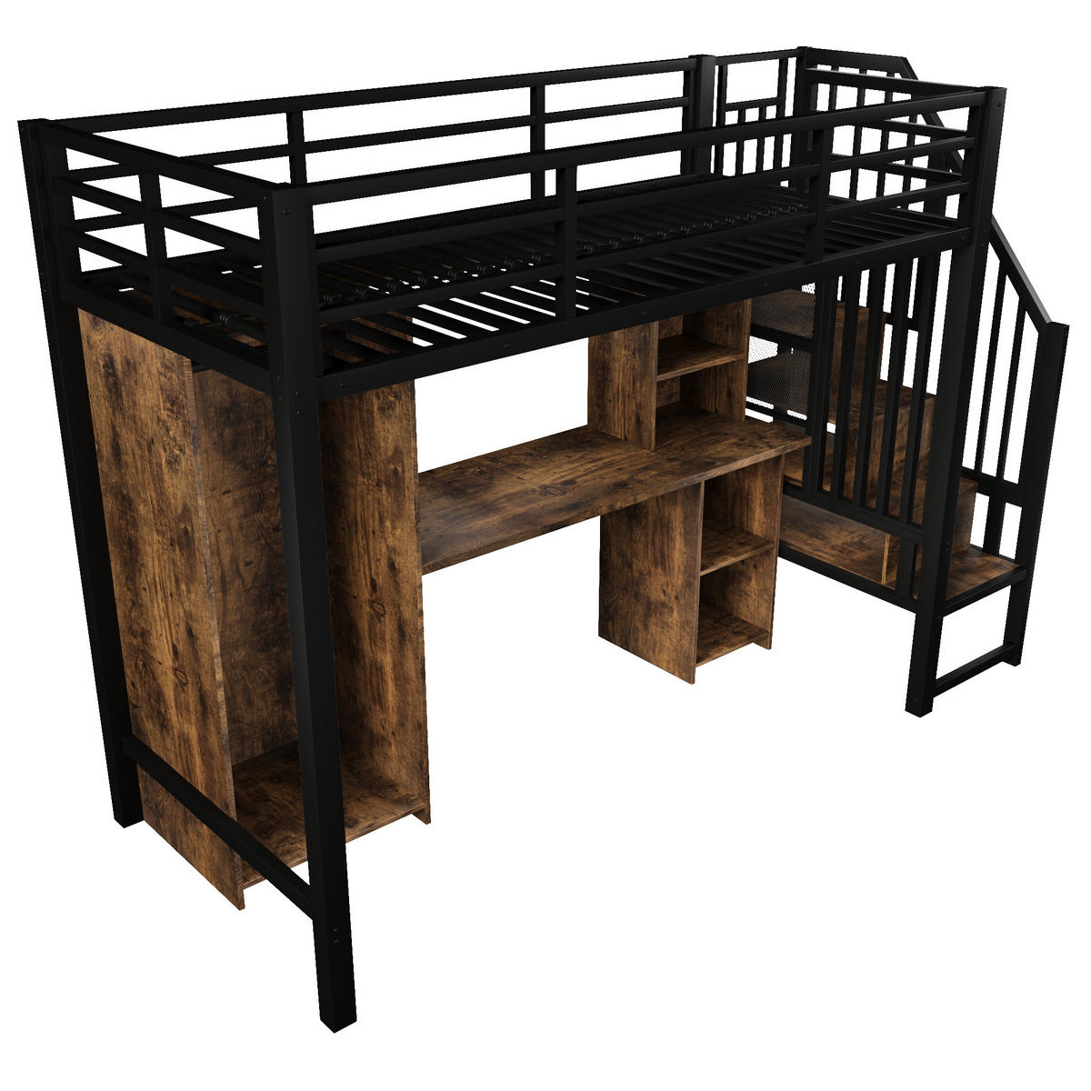 HOCHBETT 90/200 cm in Schwarz mit Kleiderschrank, Schreibtisch und Stauraum - Schwarz, Holzwerkstoff/Metall (90/200cm) - STILVORA