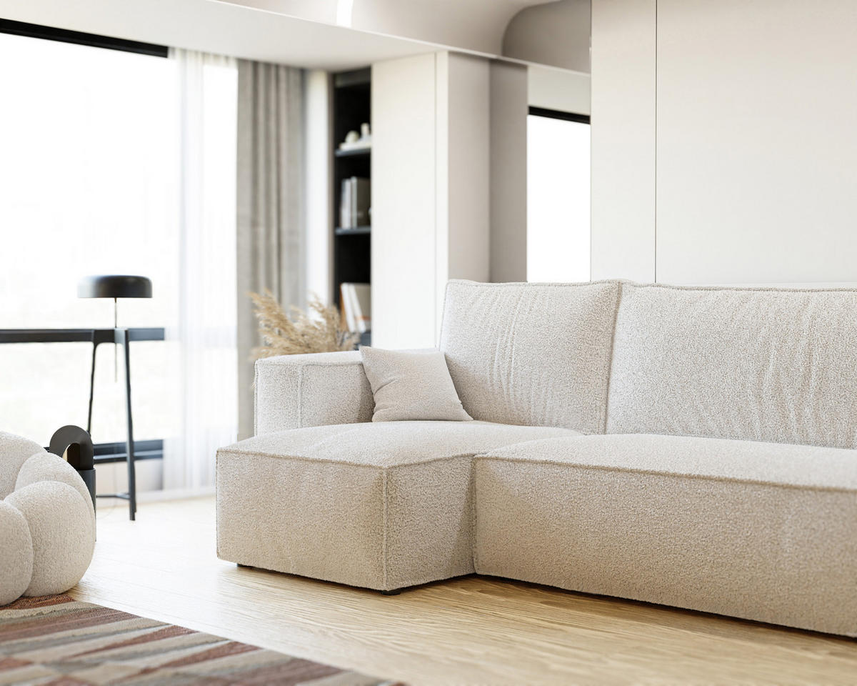 ECKSOFA Paris mit Schlaffunktion Cord - Creme, Textil (244/155cm) - Idohome
