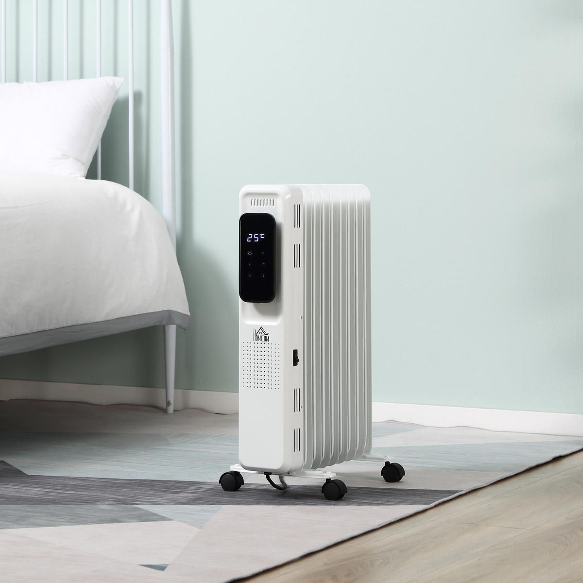 ÖLRADIATOR tragbar elektrisch Heizkörper 9 Heizplatten mit Rollen Weiß Stahl - Weiß, Metall (24/63/42.5cm) - HOMCOM