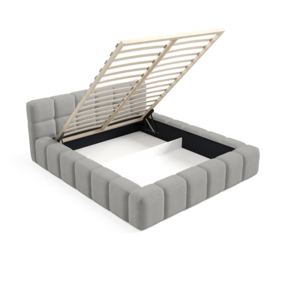POLSTERBETT NUBO PREMIUM 160x200 cm mit Bettkasten – Stoff QUELLE 83 - Grau, Holz (160/200cm) - Dekori_Interiors