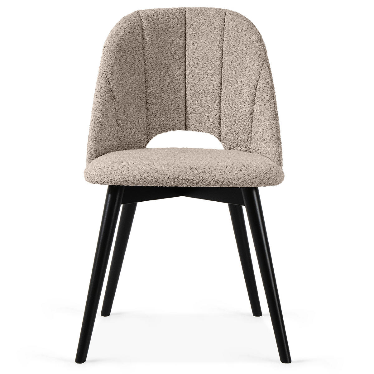 POLSTERSTUHL TINO Wohnzimmerstühl, 2-er Set, Bouclé - Beige/Schwarz, Holz/Textil (48/86/44cm) - KONSIMO®