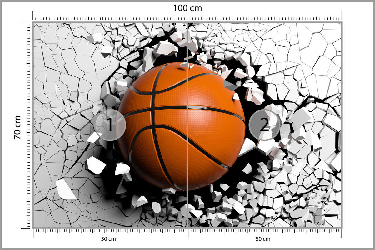 FOTOTAPETE für Jugendzimmer Basketball Wandbruch Sport 100x70 - Schwarz/Orange, Papier (100/70cm) - Muralo