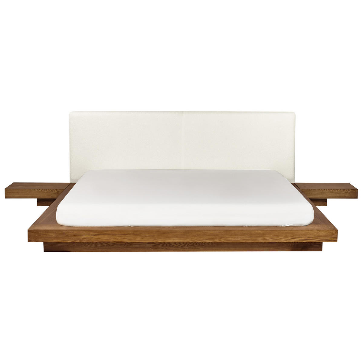 BETT mit LED 180/200 cm MDF-Platte Hellbraun Zen - Hellbraun, Holz (180/200cm) - Beliani
