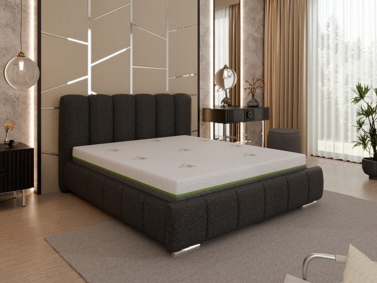 POLSTERBETT Zaira 160x200cm – Elegantes Polsterbett für modernen Wohnstil , ZONIERTE TASCHENFEDERN KOKOS (21cm), schwarz - Schwarz, Holz (160/200cm) - Homesy