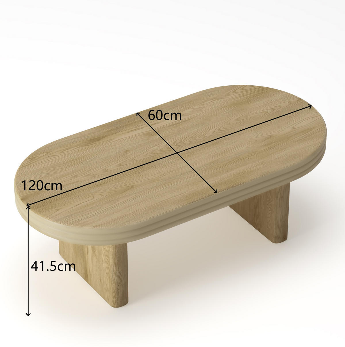 COUCHTISCH aus MDF mit Massivholzfurnier 120x60x41,5 cm Natur Oval, vielseitig und pflegeleicht - Naturfarben, Holzwerkstoff (120/60/41.5cm) - Modfu