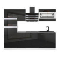 KÜCHENZEILE Tracy 240 cm, mit Arbeitsplatten, Schwarz Hochglanz - Schwarz Hochglanz, Holz (240/204/60cm) - B BELINI GROUP