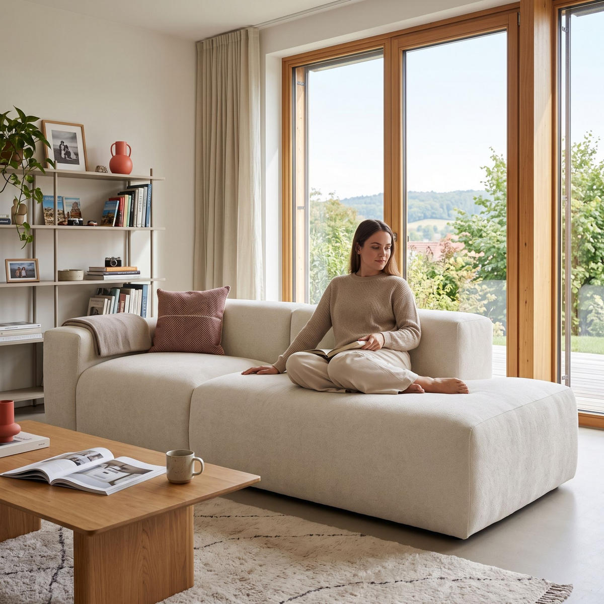 3-SITZER modulares Sofa HEAVEN SET 1 Rechts, Breite 255 cm Webstoff Weiß - Schwarz/Weiß, Holz/Kunststoff (102/71/255cm) - Muffo
