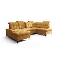 WOHNLANDSCHAFT KONGO RBN17, Eckcouch in U-Form mit Schlaffunktion, Farbe: Gelb, Velourstoff, Ottomane Links - Gelb, Textil (343/107/210cm) - O-Sofa