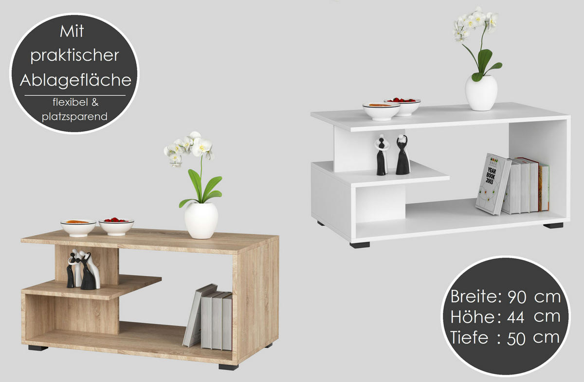 COUCHTISCH Rechteckig Weiß 90/44/50 cm - Weiß, Holzwerkstoff (50/90/44cm) - designimpex