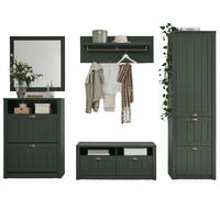 GARDEROBENKOMBINATION grün, Landhausstil, Garderobe Set 5-teilig 282 x 198 cm - Dunkelgrün/Goldfarben, Holzwerkstoff/Kunststoff (283/198/43cm) - Furn.Design