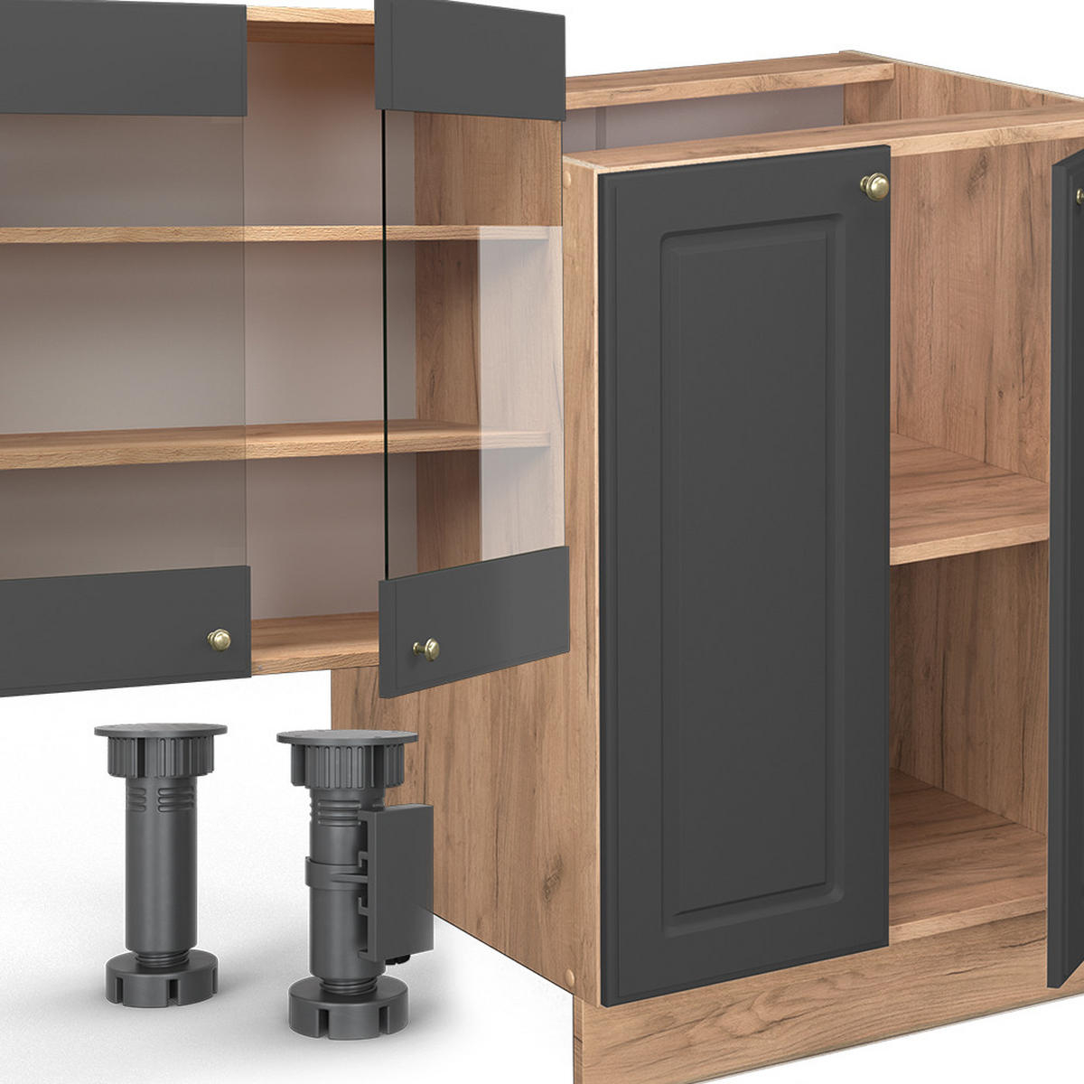 KÜCHENZEILE Fame-Line Anthrazit Landhaus/Goldkraft Eiche 300 cm AP Marmor - Dunkelgrau/Eiche Wotan, Holzwerkstoff (300/81.6/60cm) - Vicco