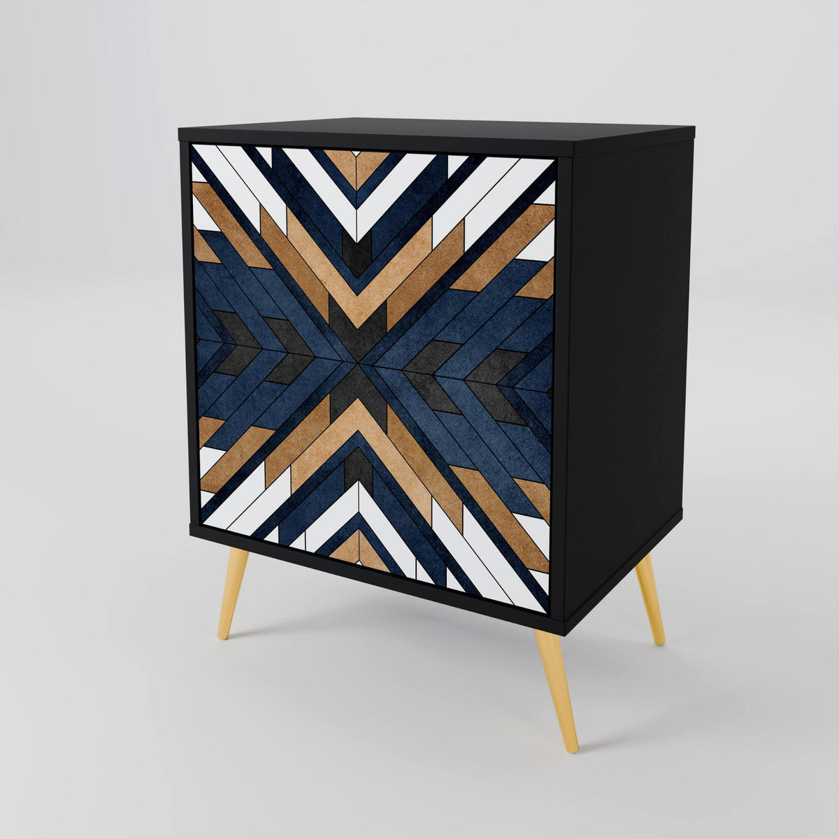 SIDEBOARD ARTFUL GEOMETRY, Schwarz, 57,5x42x67,5 cm, Schwarze Metall-Rahmenfüße - Multicolor/Schwarz, Holzwerkstoff/Metall (57.5/67.5/42cm) - SpaceRebels