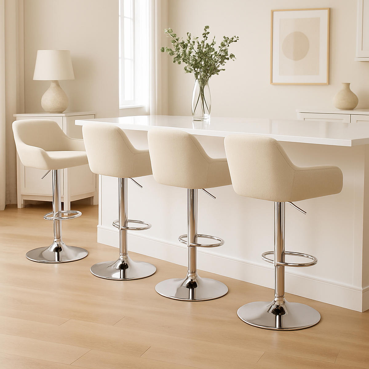 BARHOCKER 2er Set Prag Stoff chrom creme - Chromfarben/Creme, Textil/Metall (51/109/52cm) - TPFLiving