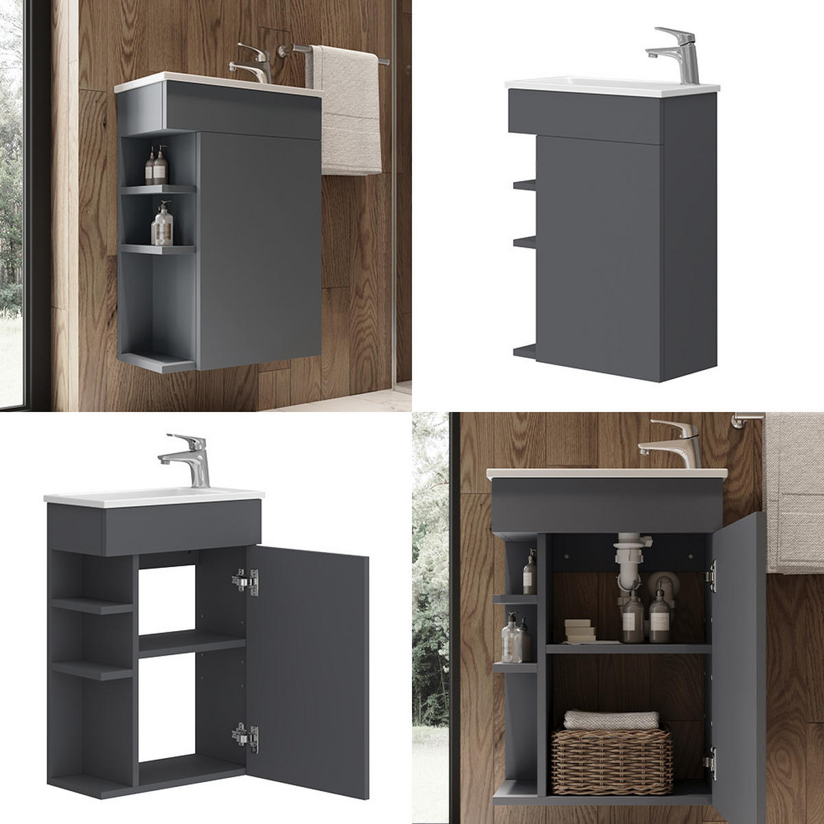 BADMÖBEL-SET Amadeo Anthrazit 2 Teile, mit Waschbecken - Anthrazit, Holzwerkstoff (50/70/25cm) - Vicco
