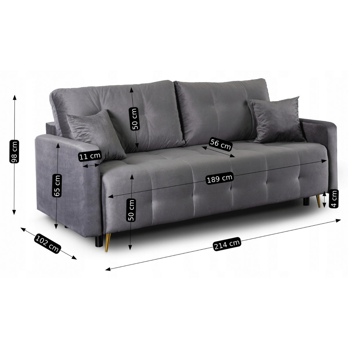 SCHLAFSOFA SEUL ausziehbar Zweisitzer Grau - Grau, Holz/Textil (214/98/102cm) - makarowski meble