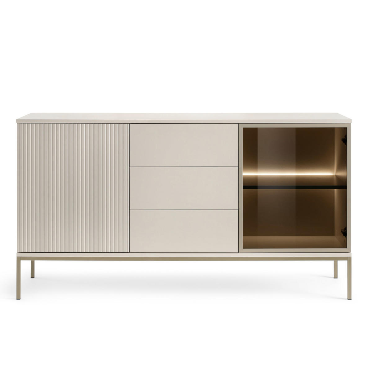 SIDEBOARD Laval KSZ154 – Kaschmir mit Lamellen - Kaschmir, Glas/Holzwerkstoff (154/83/39cm) - Komodee