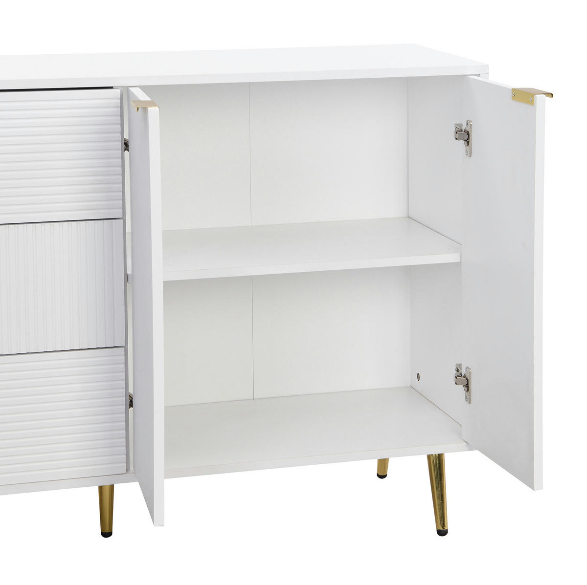SIDEBOARD 120/38/80.5 cm Weiß/Gold aus MDF mit 3 Schubladen und 2 Türen - Weiß, Holzwerkstoff (38/80.5/120cm) - OKMYHOME