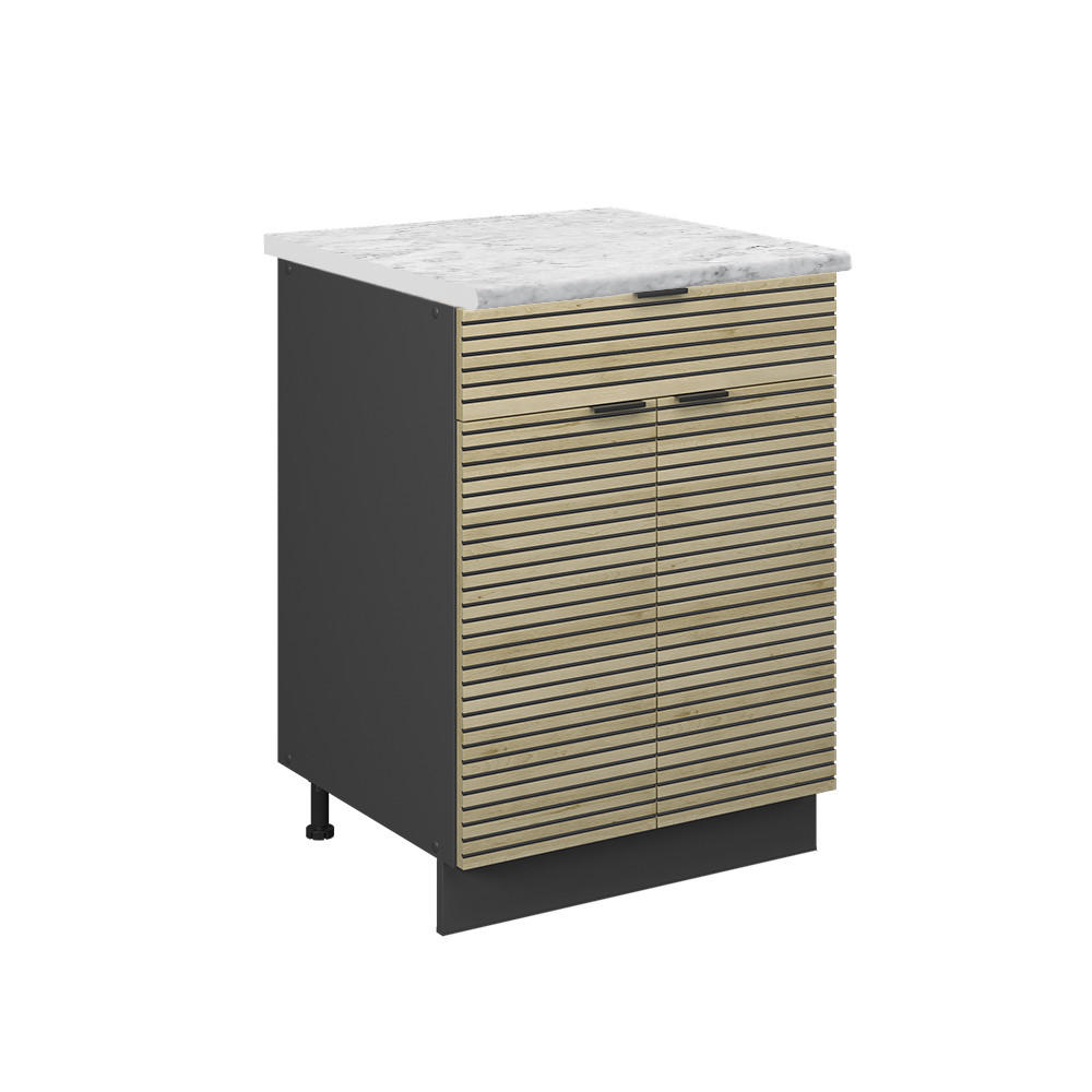 KÜCHENUNTERSCHRANK Fame-Line Eiche Paneel 60 cm mit Schublade, AP Marmor - Hellbraun/Eichefarben, Holzwerkstoff (60/82/60cm) - Vicco