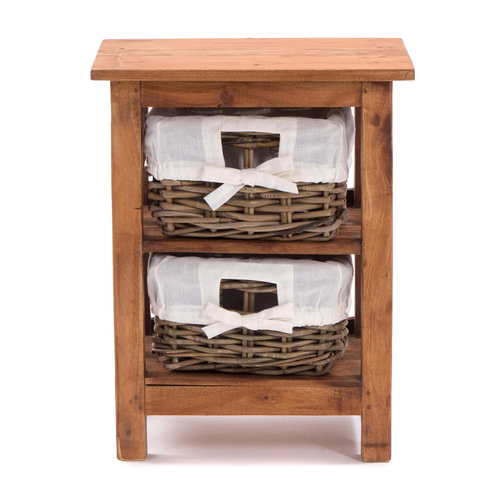 BADREGAL Flair mit 2 Rattan-Körben, Recyclingholz massiv 08 honigfarben gewachst - Honig, Holz (38/50/29cm) - DESIGN DELIGHTS