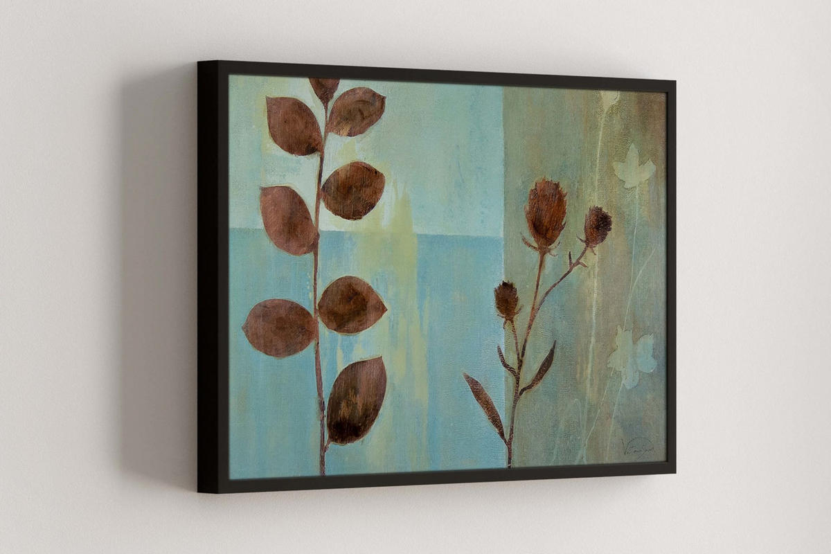 RUČNE MAĽOVANÝ AKRYLOVÝ OBRAZ 80/60 cm, hnedý/tyrkysový, prírodný a botanický motív - hnedá/tyrkysová, drevo/textil (80/60cm) - KUNSTLOFT