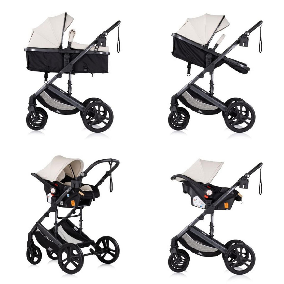 KOMBIKINDERWAGEN Amore 3 in 1 creme Babyschale Adapter Wickeltasche Fußabdeckung - Creme, Metall (95/63/105cm) - Chipolino