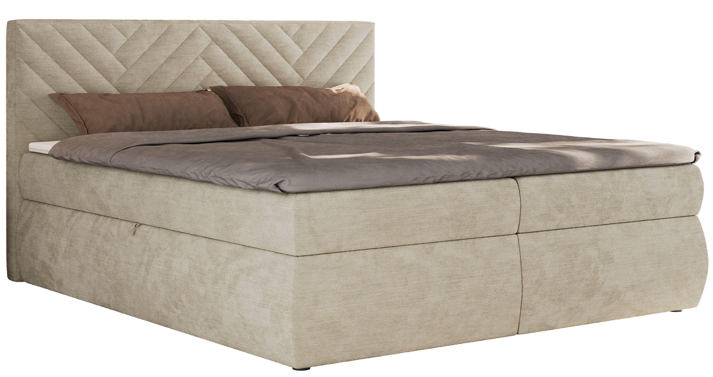 BOXBETT AVERTA 160/200 - Beige Schenille glatt - H3 - Beige, Textil (160/200cm) - MKS