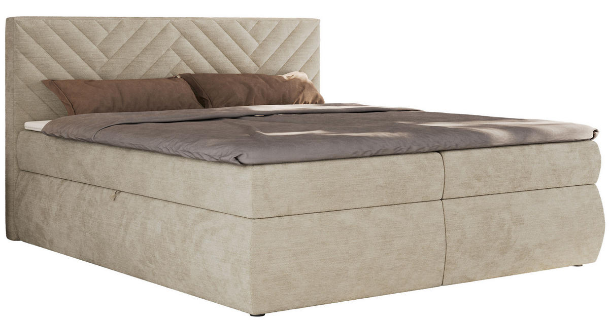 BOXBETT AVERTA 160/200 - Beige Schenille glatt - H3 - Beige, Textil (160/200cm) - MKS