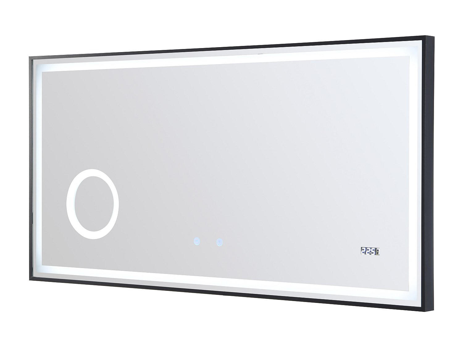 BADEZIMMERSPIEGEL rechteckig mit Digitaluhr beleuchtet - 120 x 60 cm - AITANA - Schwarz, Glas (120/60/4.05cm) - Vente-Unique