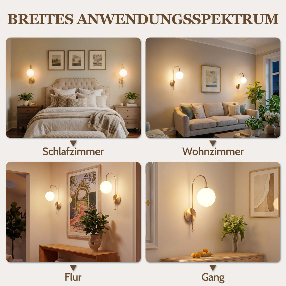 WANDLEUCHTE Myveth 26/15/47 cm - Goldfarben/Weiß, Glas/Metall (15/47/26cm) - ZMH