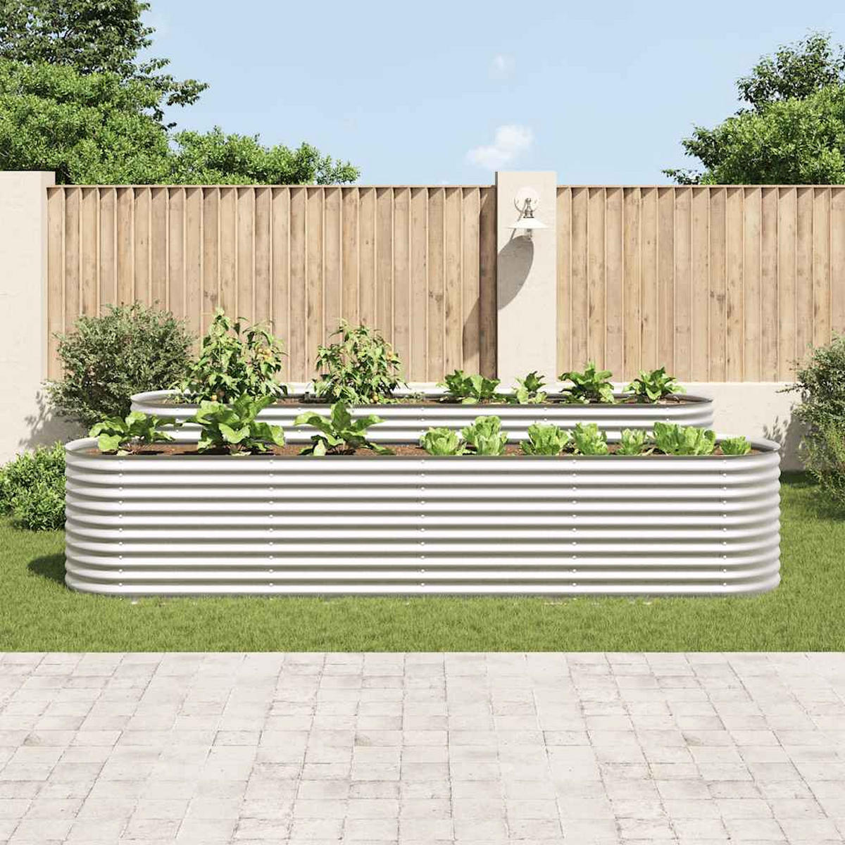 RUNDES Hochbeet für Garten BLUMO | Verzinkter Stahl | 400x80x81cm, Silber - Silberfarben, Metall (400/81/80cm) - DELUKE