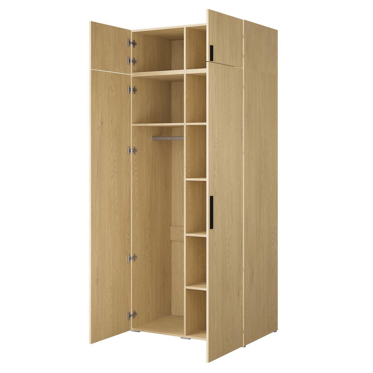 DREHTÜRENSCHRANK mit Aufsatz Napoli 2D 100 Eiche Cremona (schwarzer oder goldener Griff) - Eichefarben/Silberfarben, Holzwerkstoff/Kunststoff (100/35/60cm) - mzm24