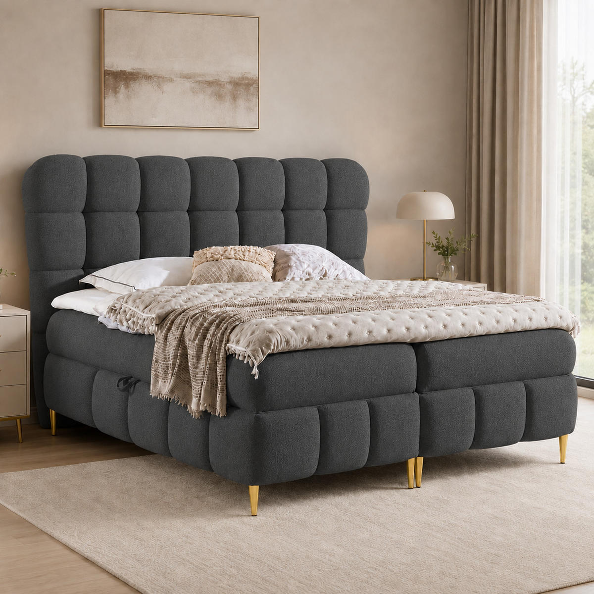 BOXBETT mit Stauraum in 140x200 cm in Stahlgrau - Grau, Textil (140/200cm) - Home Collective