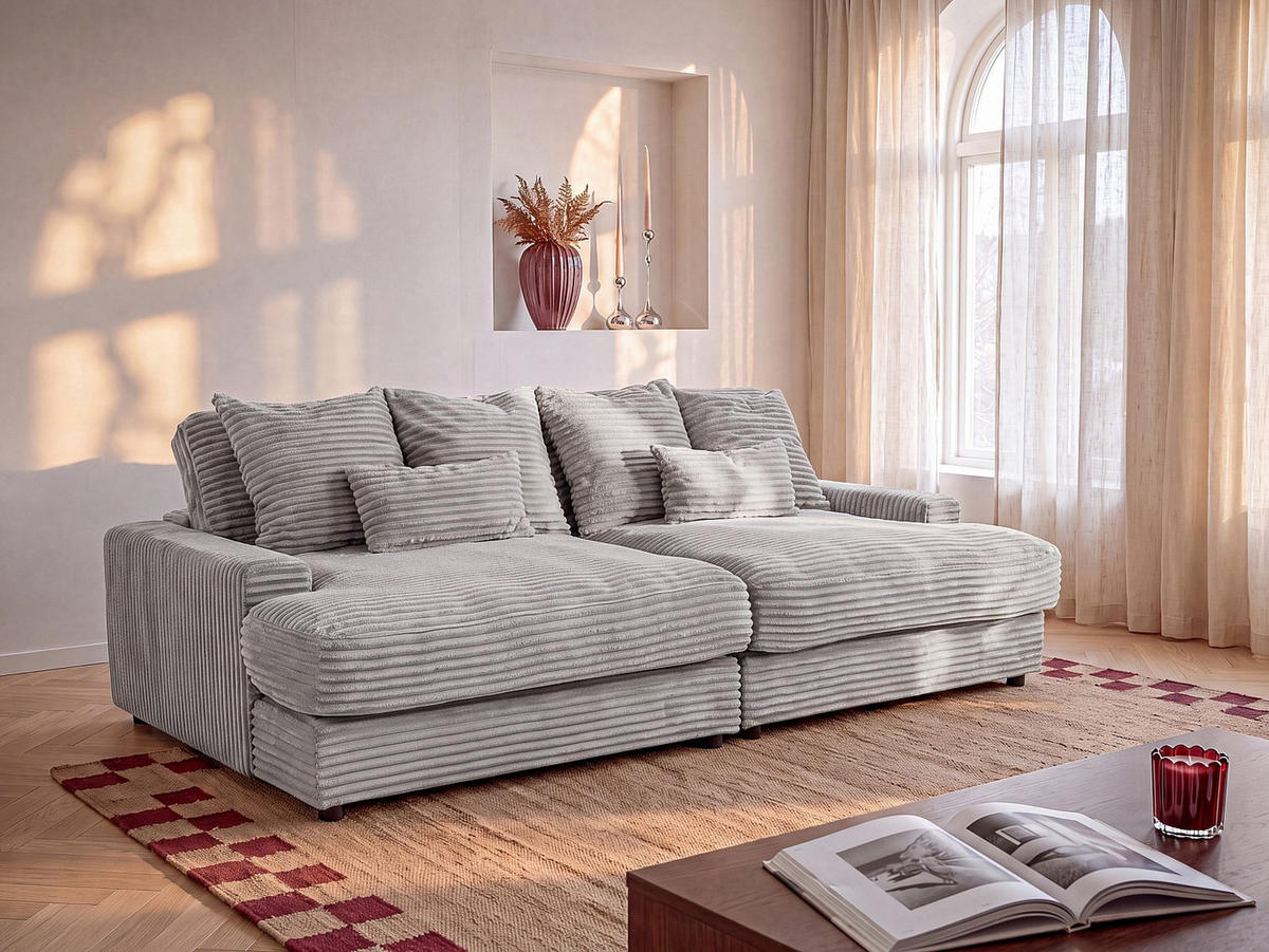 SOFA - 4 Personen - samt - grau Calazo - Grau, Textil (266/90/151cm) - Vente-Unique