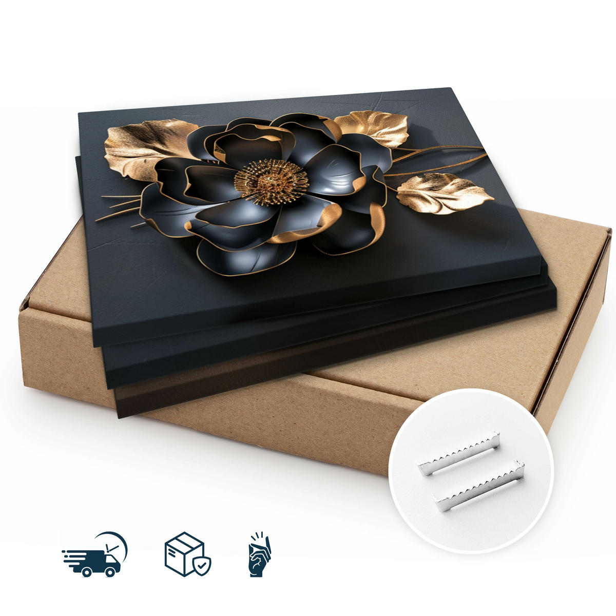 LEINWANDBILDER 3-es Set Blumen 3D Effekt - Beige/Schwarz, Textil (90/40cm) - Muralo